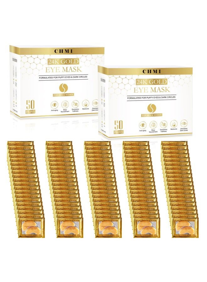 CHMI Under Eye Patches (100 Pairs) - 24K Gold Eye Patches for Puffy Eyes, Dark Circles, Eye Bags and Wrinkles, Collagen Skin Care Products, Beauty & Personal Care - Image 1