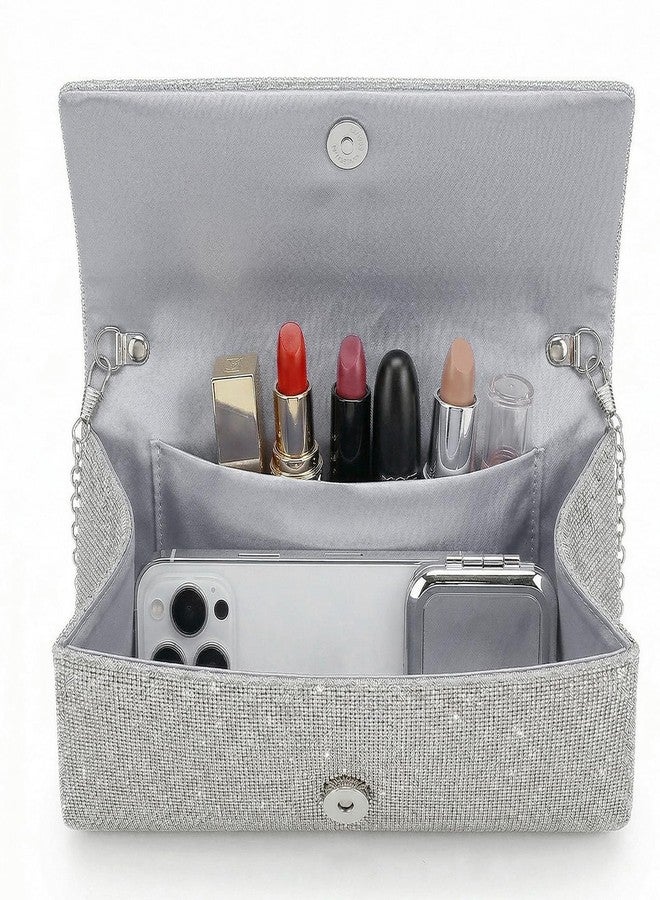 Suhatjia Bow Rhinestone Evening Clutch Purses for Women Weddings Party Prom Diamond Glitter Sparkly Handbag with Detachable Chain (Silver Bow) - Image 4