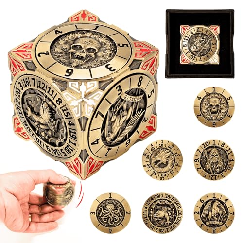 Froggod Roulette Dice Spinner 7in1 Metal DND Dice Set with 3D Relief Mechanical DND Spinner for Dungeons and Dragons Gifts DM PlayersCopper - Image 1