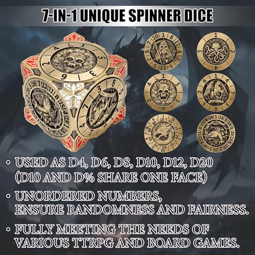 Froggod Roulette Dice Spinner 7in1 Metal DND Dice Set with 3D Relief Mechanical DND Spinner for Dungeons and Dragons Gifts DM PlayersCopper - Image 5