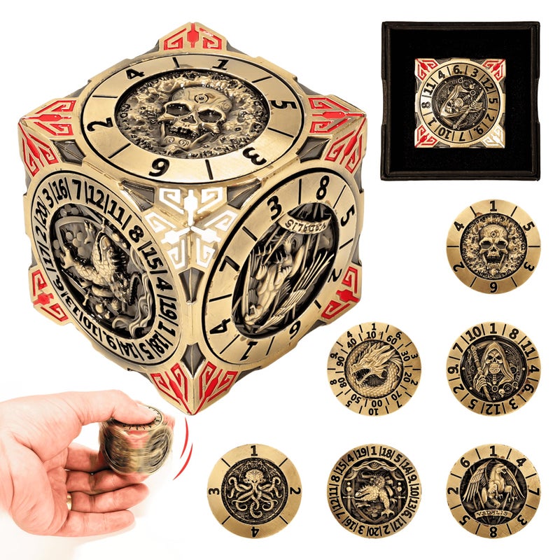 Froggod Roulette Dice Spinner 7in1 Metal DND Dice Set with 3D Relief Mechanical DND Spinner for Dungeons and Dragons Gifts DM PlayersCopper - Image 3