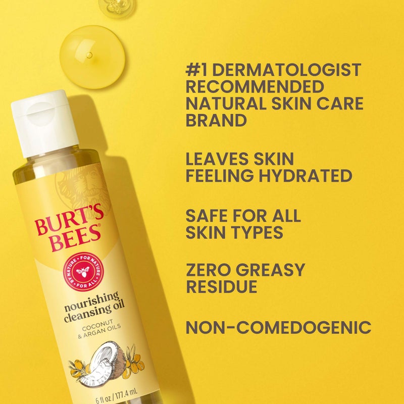 Burt's Bees Nourishing Cleansing Oil With Coconut and Argan Oils, Cleansing Face Oil for Normal to Dry Skin, College Back to School Dorm Essentials, Natural Origin Skin Care, 6 fl. oz. Bottle - Image 3