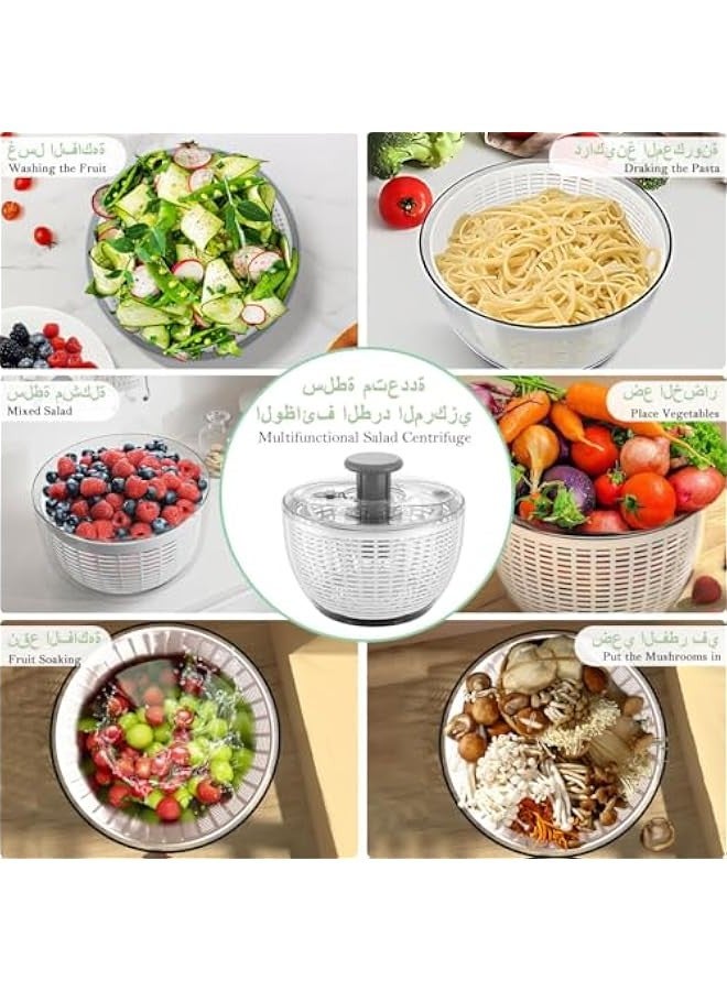 Beauenty 6L Salad Spinner, Large Vegetable Spinners Fruits Drainer Rotary Dryer Lettuce Manual Mixer Food Drain Basket Washing Machine Strainer with Bowl Double Detachable Kitchen Prep Container - Image 2