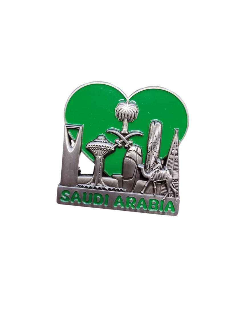 Metallic Fridge Magnet With Saudi Arabia Skyline And Heart Design