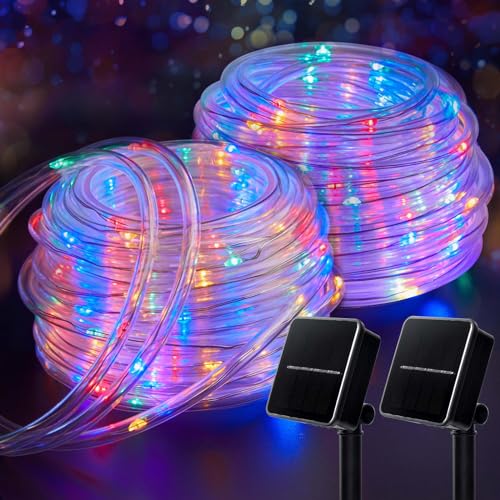 Brightown Solar String Lights Outdoor 2 Pack 72 Feet 200 LED Waterproof Solar Powered String Lights with 8 Lighting Modes Waterproof Solar Rope Lights for Outside Christmas Party Multicolor - Image 1