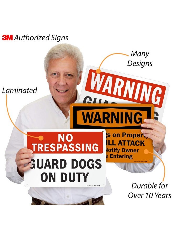 SmartSign SmartSign - S-7209-AL-14 "Warning - Guard Dogs on Property, They Will Attack, Please Notify Owner Before Entering" Sign | 10" x 14" Aluminum Black on Orange  - Image 4