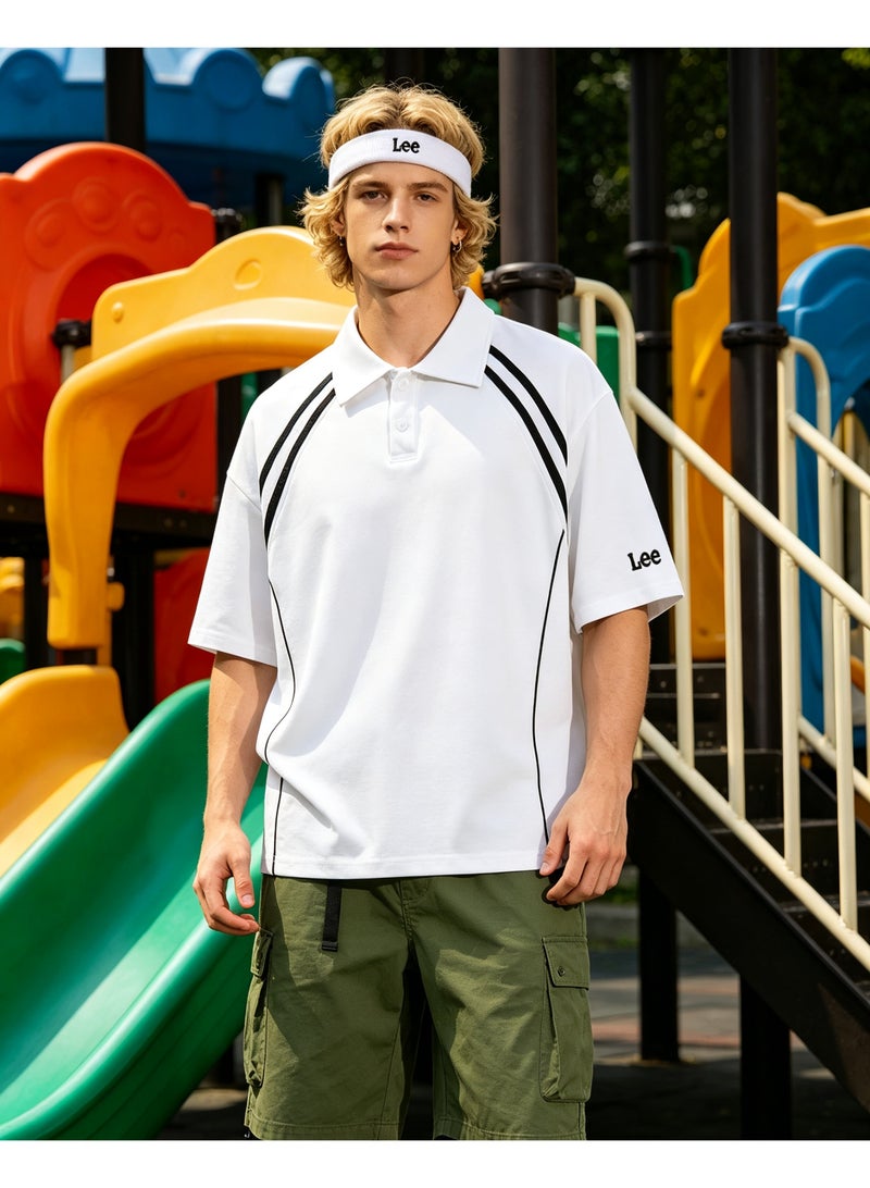 LEE Shoulder-inserted parallel bars short-sleeved Polo men's and women's summer beaded cotton sports casual tops - Image 1