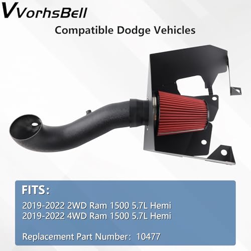 VVORHSBELL Cold Air Intake Pipe Kit w/Filter Compatible with For 2019-2024 Ram 1500 5.7L V8 2WD/4WD Cold Air Intake Kit - Image 4