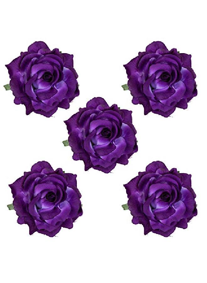 HOPEANT 5 Pcs Big Rose Flower Hair Clips Brooch Pins Accessories For Women Girl Bridal Bxh355 (Purple)  - Image 2