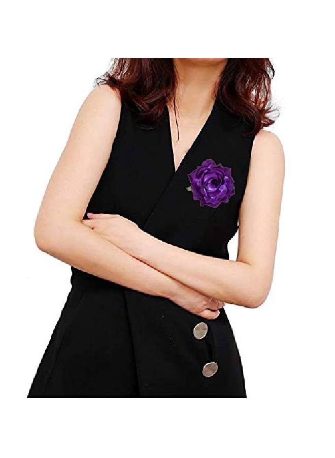 HOPEANT 5 Pcs Big Rose Flower Hair Clips Brooch Pins Accessories For Women Girl Bridal Bxh355 (Purple)  - Image 4