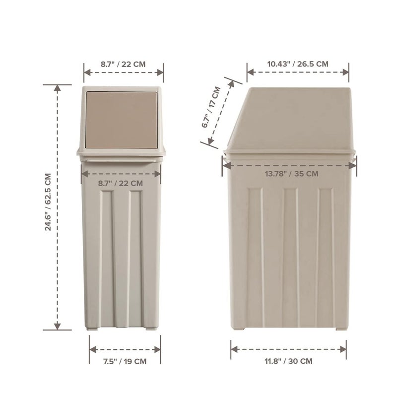 Primo Supply Large 8 Gallon Trash Can w/ Hinged Flap Cover - 32 Quarts - 11.8" x 7.5" x 24.6" Slim Trash Can with Lid - Indoor/Outdoor Swing Door Waste Basket - Tall & Narrow Trash Bin in Sand - 30L/8 Gal - Image 2
