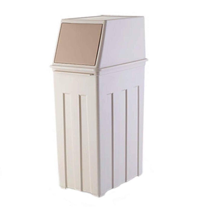 Primo Supply Large 8 Gallon Trash Can w/ Hinged Flap Cover - 32 Quarts - 11.8" x 7.5" x 24.6" Slim Trash Can with Lid - Indoor/Outdoor Swing Door Waste Basket - Tall & Narrow Trash Bin in Sand - 30L/8 Gal - Image 1