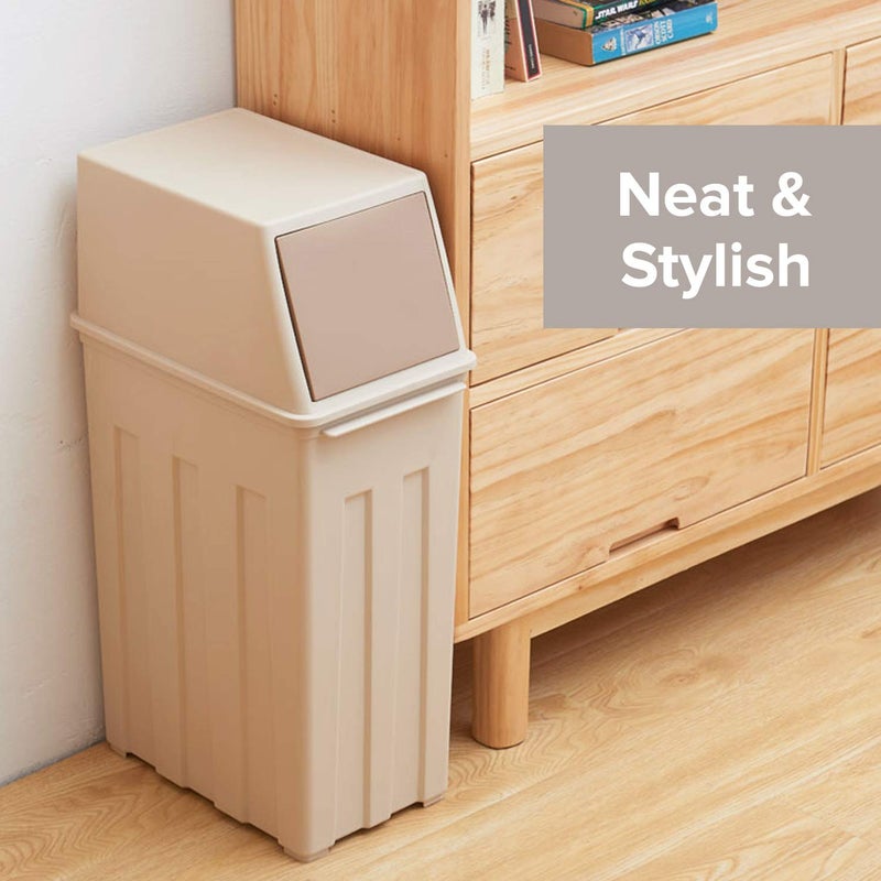 Primo Supply Large 8 Gallon Trash Can w/ Hinged Flap Cover - 32 Quarts - 11.8" x 7.5" x 24.6" Slim Trash Can with Lid - Indoor/Outdoor Swing Door Waste Basket - Tall & Narrow Trash Bin in Sand - 30L/8 Gal - Image 5