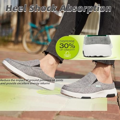 OrthoComfoot Women's Orthopedic Slip-On Loafers Slippers Shoes: Plantar Fasciitis Slippers for Metatarsalgia, Breathable Canvas Mules for Plantar Fasciitis Grey Green Size 9 - Image 3
