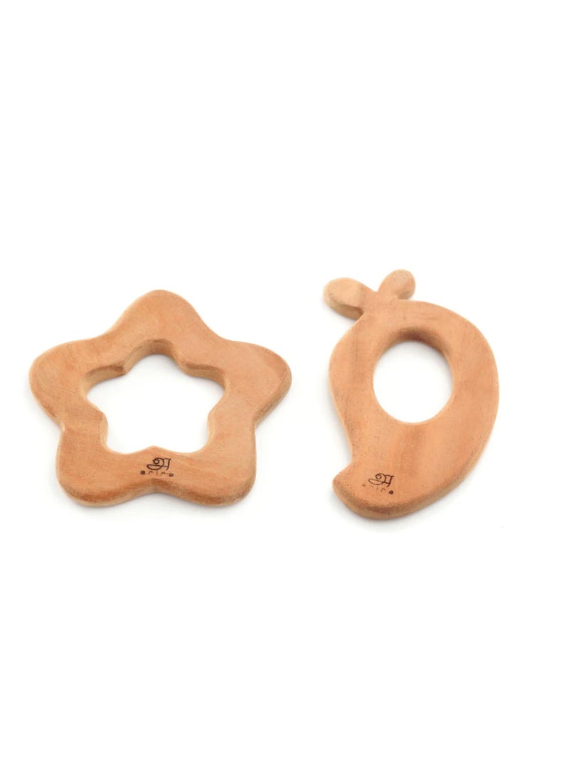 Ariro Neem Wood Teethers for Babies 3M+, Mango & Star Shapes, Anti-Bacterial/Fungal, Develops Motor Skills - Image 1