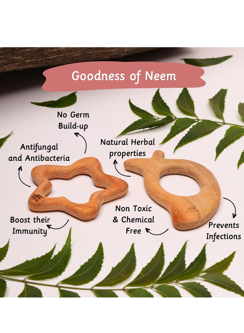 Ariro Neem Wood Teethers for Babies 3M+, Mango & Star Shapes, Anti-Bacterial/Fungal, Develops Motor Skills - Image 3