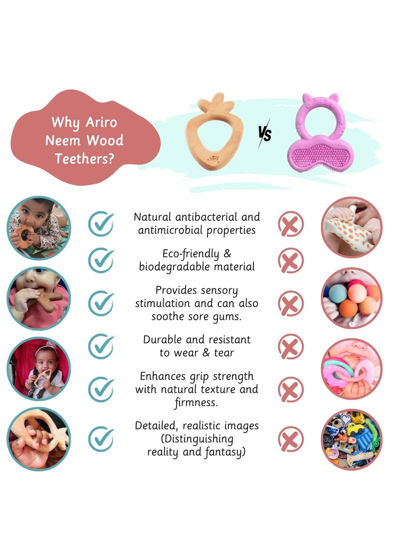 Ariro Neem Wood Teethers for Babies 3M+, Mango & Star Shapes, Anti-Bacterial/Fungal, Develops Motor Skills - Image 4
