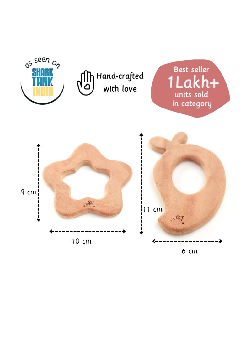 Ariro Neem Wood Teethers for Babies 3M+, Mango & Star Shapes, Anti-Bacterial/Fungal, Develops Motor Skills - Image 2