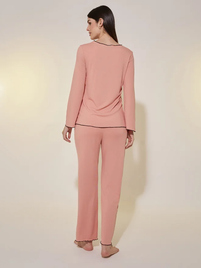 Take Two Take Two Edge Rib Long Sleeve T-Shirt And Pajama Set