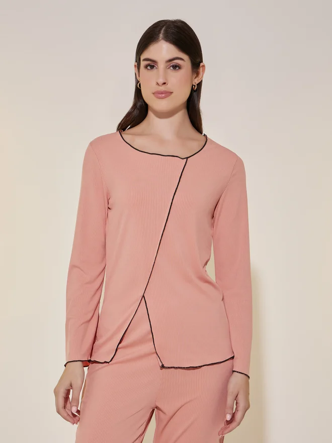 Take Two Take Two Edge Rib Long Sleeve T-Shirt And Pajama Set