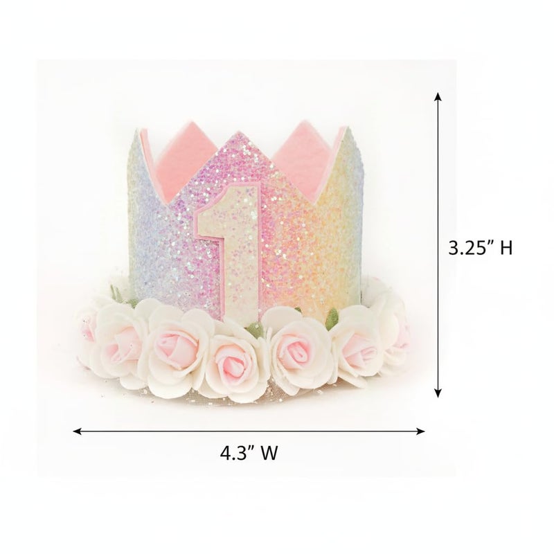PapaKit Girls 1st Birthday High Chair Premium Decoration Set - Pastel Rainbow Ribbon Garland, Crown, One Banner & Cake Topper | Unicorn, Donut & Ice Cream Theme Cake Smash Photo Pro - Image 5