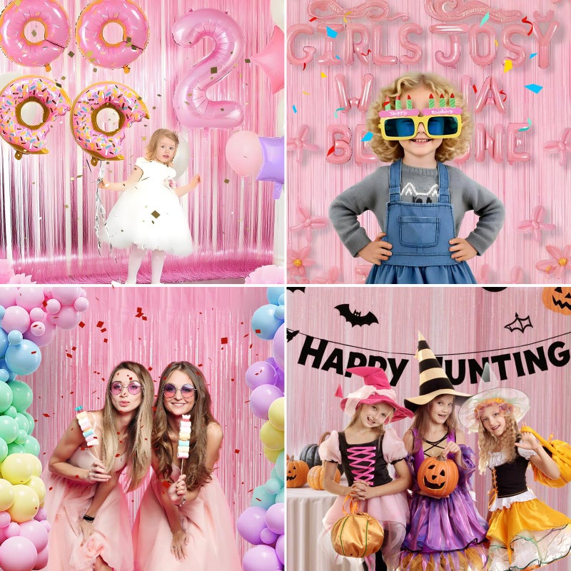 JEBUTU Pastel Pink Birthday Party Backdrop Decorations Foil Fringe Curtain 3.3x8.2ft 2 Pack, Pink Streamers Background Party Decorations Wall Door Hanging for Baby Valentines Barbie Princess Bachelorette - Image 3