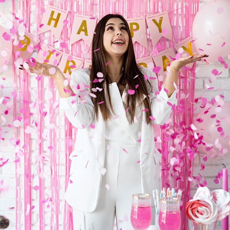 JEBUTU Pastel Pink Birthday Party Backdrop Decorations Foil Fringe Curtain 3.3x8.2ft 2 Pack, Pink Streamers Background Party Decorations Wall Door Hanging for Baby Valentines Barbie Princess Bachelorette - Image 5