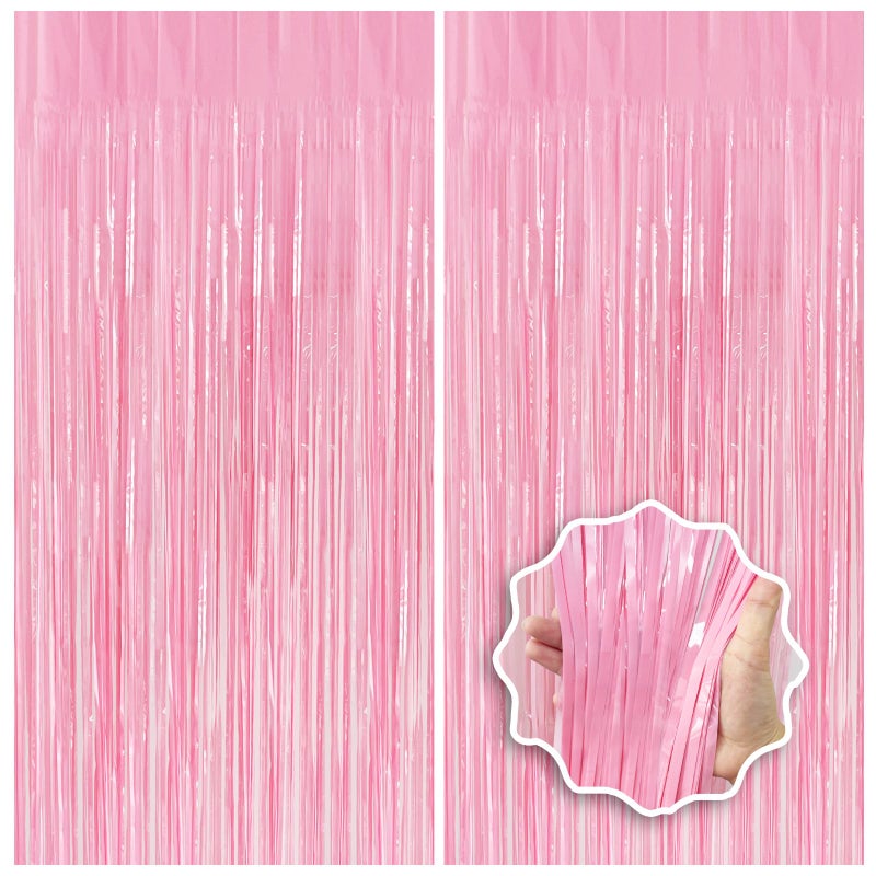 JEBUTU Pastel Pink Birthday Party Backdrop Decorations Foil Fringe Curtain 3.3x8.2ft 2 Pack, Pink Streamers Background Party Decorations Wall Door Hanging for Baby Valentines Barbie Princess Bachelorette - Image 1