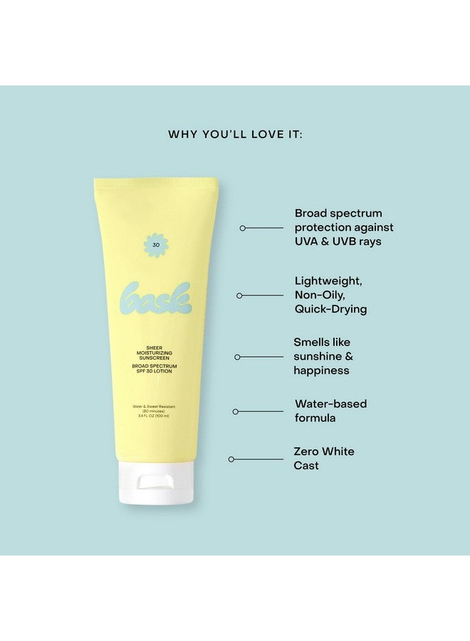 Bask Suncare SPF 30 Sheer Moisturizing Sunscreen Lotion - Broad Spectrum UVA/UVB Protection, Dermatologist Recommended, Hydrating, Lightweight & Fast Absorbing, No White Cast, Travel Size, 3.4 fl oz - Image 3