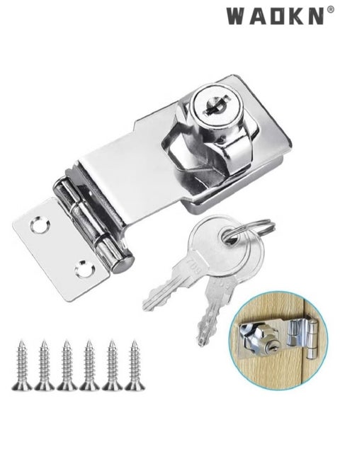 90 Degree Small Strap and U-pin  Metal lock Buckle, 3-inch Hole Free Security Lock Buckle, Wooden Door Lock Head, Old-Fashioned Buckle Lock with Padlock, Key, Cabinet, Drawer Door Screw, Shed Lock