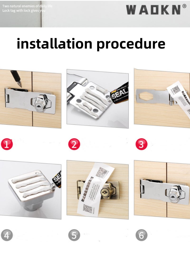 WAOKN 90 Degree Small Strap and U-pin  Metal lock Buckle, 3-inch Hole Free Security Lock Buckle, Wooden Door Lock Head, Old-Fashioned Buckle Lock with Padlock, Key, Cabinet, Drawer Door Screw, Shed Lock  - Image 5