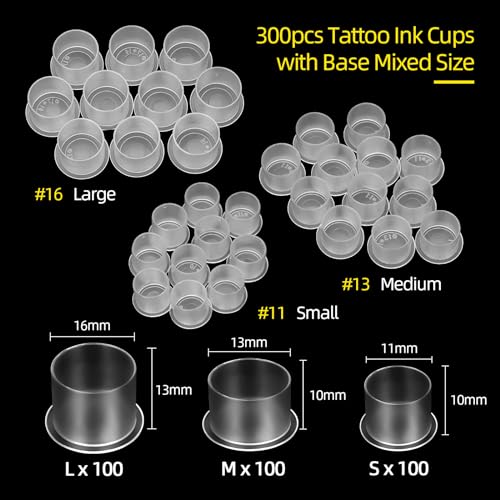 ATOMUS 300pcs Tattoo Ink Cups with Base Mixed Sizes 11 Small 13 Medium 16 Large Mixed300pcs - Image 5