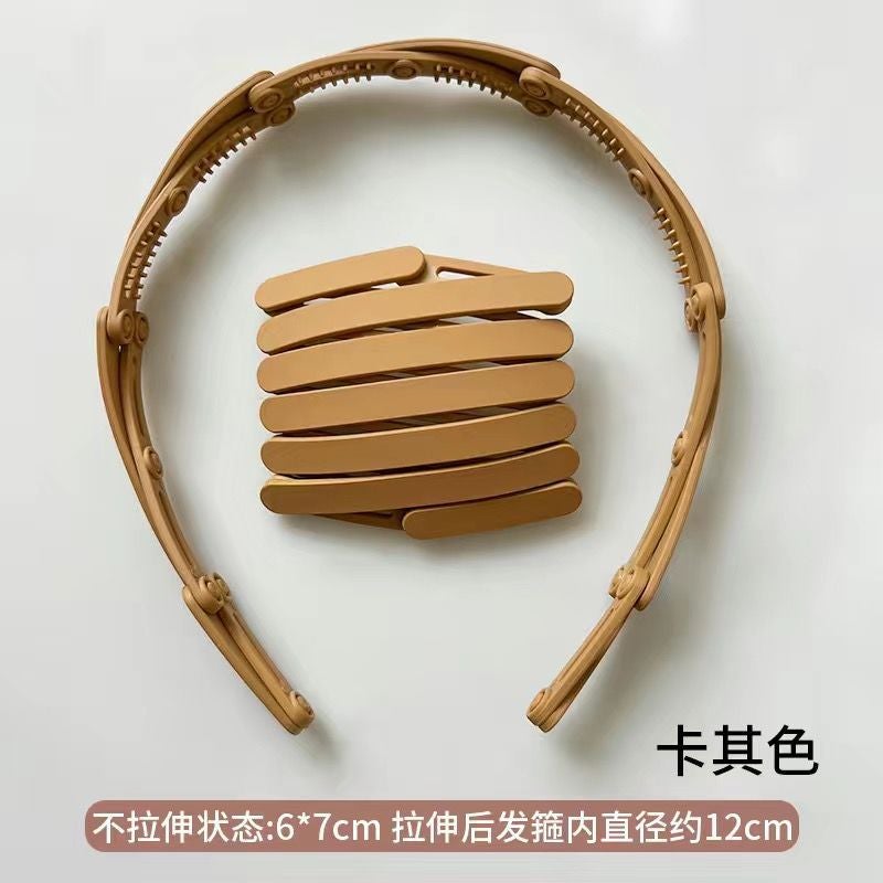 Generic Retractable Folding Headband Womens Travel Portable Face Washing Special Toothed Hair Pressing Anti-slip Broken Hair Hoop Bangs Hair Card #5 Khaki