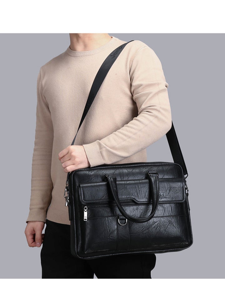 AUTOYSUR Men Crossbody Bag Shoulder Bags Vintage Men Handbags Large Capacity PU Leather Bag For Man Messenger Bags Tote Bag purse,Black  - Image 2