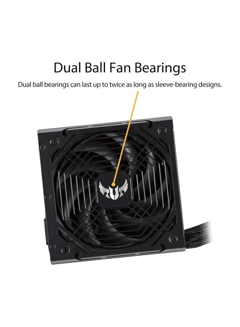 ASUS TUF Gaming 750W Bronze Power Supply Unit, 80 Plus Bronze Certified, Active PFC, 120,000+ Hours MTBF, ATX12V, 62A +12V Rail, Dual 4+4-Pin CPU Connectors, 4 x 6+2-Pin PCI-E, 4 x SATA, Comprehensive Protection (OPP/OVP/UVP/SCP/OCP/OTP), ROHS Compliant, 2.18kg | 90YE00D0-B0NA00 Black - Image 2
