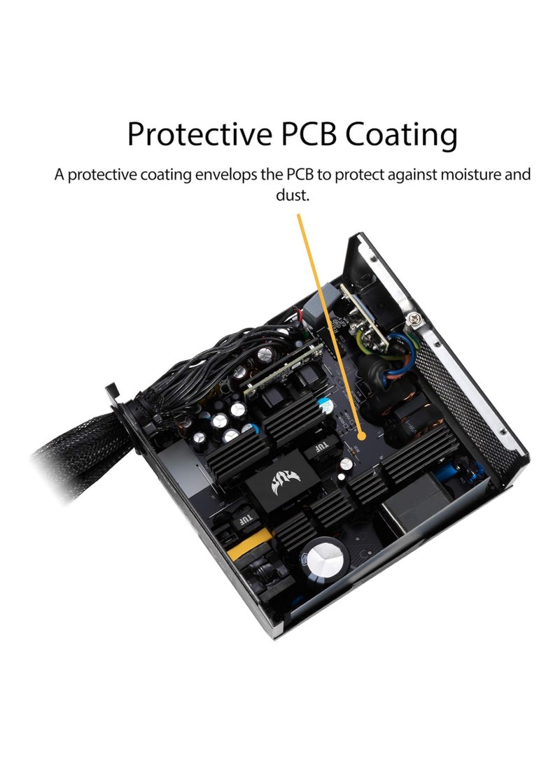 ASUS TUF Gaming 750W Bronze Power Supply Unit, 80 Plus Bronze Certified, Active PFC, 120,000+ Hours MTBF, ATX12V, 62A +12V Rail, Dual 4+4-Pin CPU Connectors, 4 x 6+2-Pin PCI-E, 4 x SATA, Comprehensive Protection (OPP/OVP/UVP/SCP/OCP/OTP), ROHS Compliant, 2.18kg | 90YE00D0-B0NA00 Black - Image 4