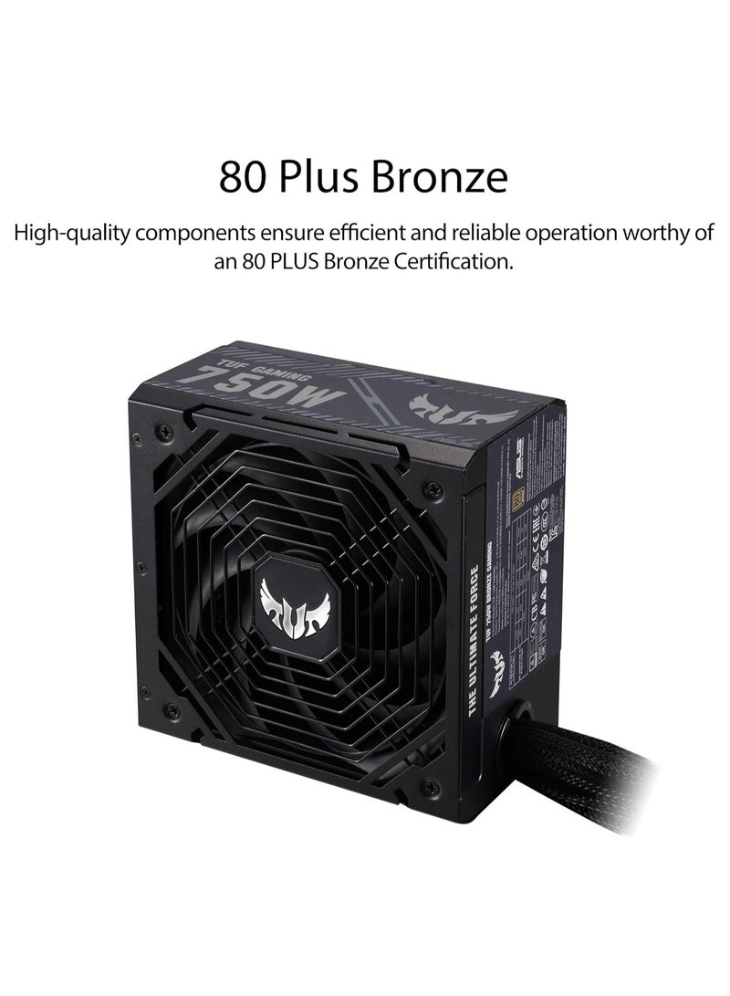 ASUS TUF Gaming 750W Bronze Power Supply Unit, 80 Plus Bronze Certified, Active PFC, 120,000+ Hours MTBF, ATX12V, 62A +12V Rail, Dual 4+4-Pin CPU Connectors, 4 x 6+2-Pin PCI-E, 4 x SATA, Comprehensive Protection (OPP/OVP/UVP/SCP/OCP/OTP), ROHS Compliant, 2.18kg | 90YE00D0-B0NA00 Black - Image 3