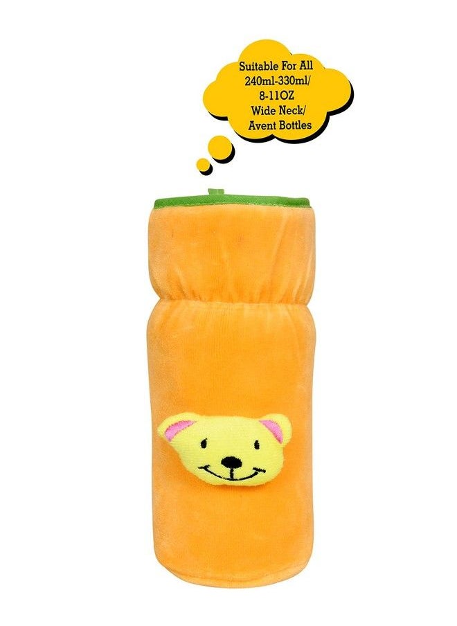 The Little Lookers For Philips Avent Broad Neck Feeders Soft Plush Stretchable Baby Feeding Bottle Cover With Easy To Hold Strap ; Cute Animated Patterned (Yellow)  - Image 1