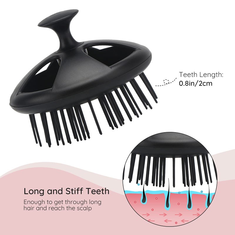 Segbeauty Scalp Massage Brushes, 4 Pcs Shampoo Brush Floriated Shower Comb Long Short Teeth Set, Head Massage Brush for Hair Growth Beard Tidying Pet Grooming Brushes Wet and Dry Scalp Care Black - Image 5