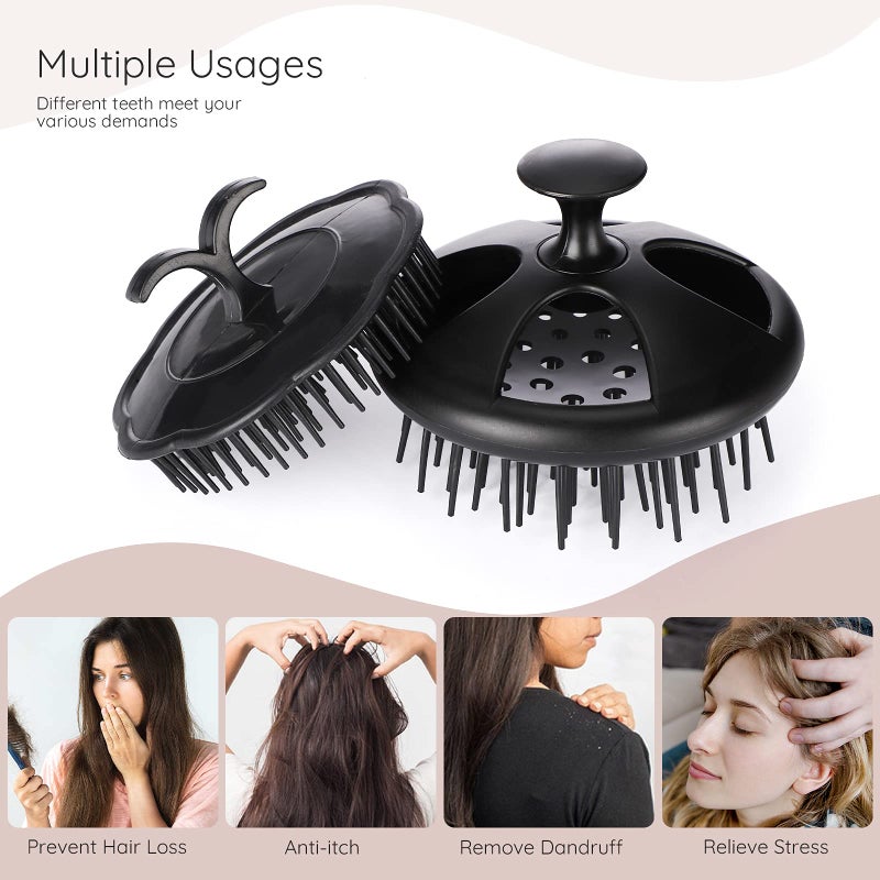 Segbeauty Scalp Massage Brushes, 4 Pcs Shampoo Brush Floriated Shower Comb Long Short Teeth Set, Head Massage Brush for Hair Growth Beard Tidying Pet Grooming Brushes Wet and Dry Scalp Care Black - Image 3