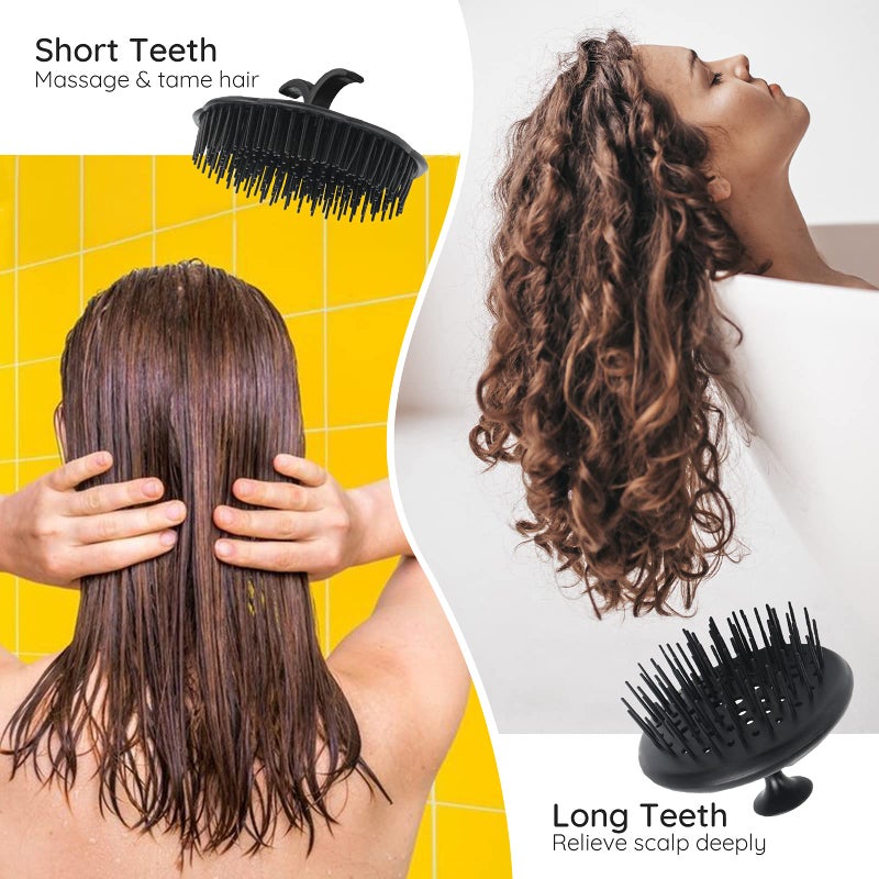 Segbeauty Scalp Massage Brushes, 4 Pcs Shampoo Brush Floriated Shower Comb Long Short Teeth Set, Head Massage Brush for Hair Growth Beard Tidying Pet Grooming Brushes Wet and Dry Scalp Care Black - Image 2