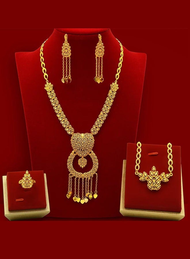 Gold-Plated Arabian Bride Necklace Earrings Ring Bracelet 4-Piece set Gold Wedding Jewelry Set Custom Jewelry - Image 1