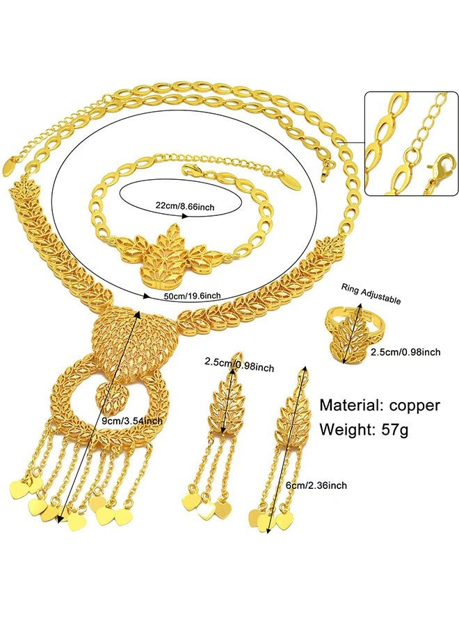 Gold-Plated Arabian Bride Necklace Earrings Ring Bracelet 4-Piece set Gold Wedding Jewelry Set Custom Jewelry - Image 3