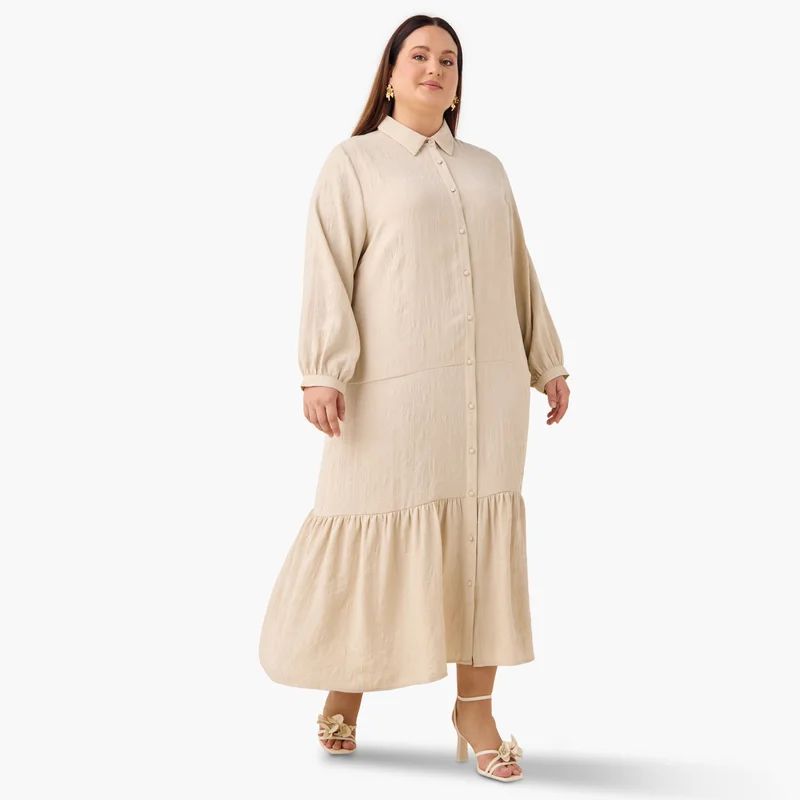Ulla Popken Plus Size Ulla Popken Tiered Jacquard Maxi Dress