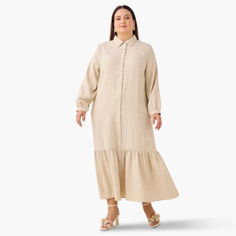 Ulla Popken Plus Size Ulla Popken Tiered Jacquard Maxi Dress