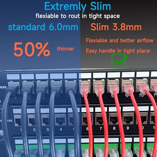 Lysymixs Cat6a Slim Ethernet Patch Cable 1 ft (24 Pack), Cat6a Patch Cable for Data Centers, Cat 6 Cable 10G, Network Patch Cables for Home and Enterprise Network -Black - Image 3