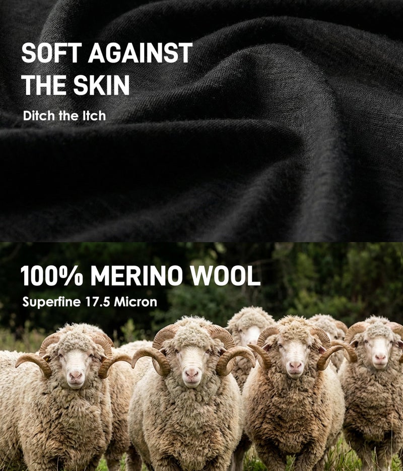 SUNCHIRI 2 Pack Merino Wool T Shirts for Men, V-Neck 100% Wool Base Layer, Breathable Undershirt for Travel, Fitness(Black, L) - Image 3