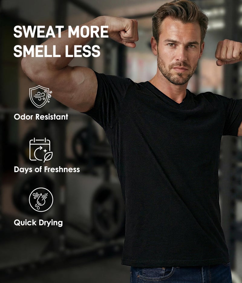 SUNCHIRI 2 Pack Merino Wool T Shirts for Men, V-Neck 100% Wool Base Layer, Breathable Undershirt for Travel, Fitness(Black, L) - Image 4