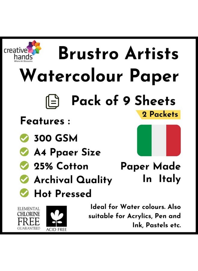 BRUSTRO Brustro Watercolour Papers 25% Cotton Hot Pressed 300 GSM A4 2 Packets (Each Pack Contains 9 Sheets)  - Image 2