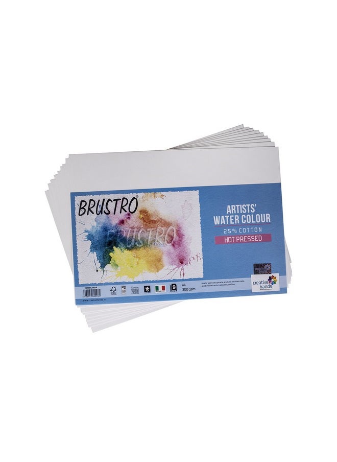 BRUSTRO Brustro Watercolour Papers 25% Cotton Hot Pressed 300 GSM A4 2 Packets (Each Pack Contains 9 Sheets)  - Image 1